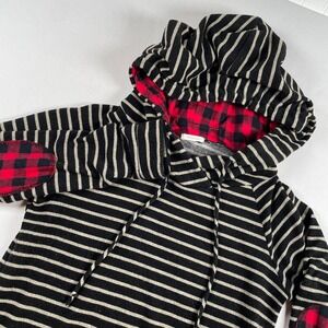 12PM by Mon Ami Women's Striped Hoodie Red Buffalo Plaid Elbow Patches Medium